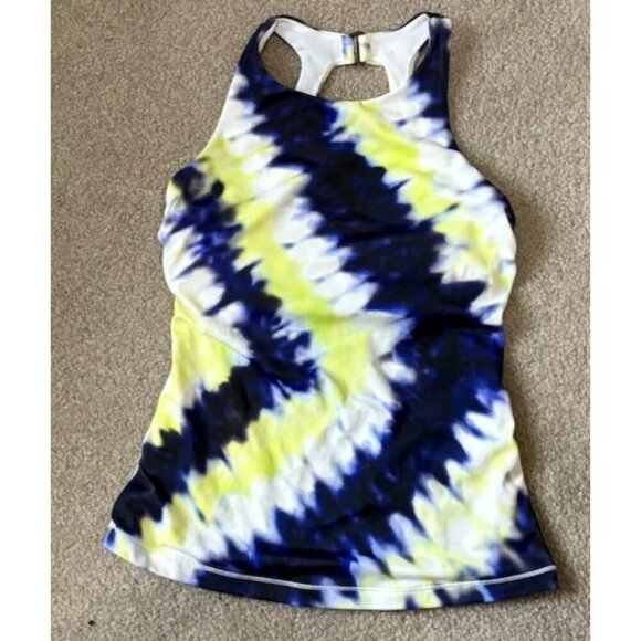 Athleta Tie Dye High Neck Tankini Top SIZE 32D/DD Swim Top, Blue Multi - Picture 1 of 5